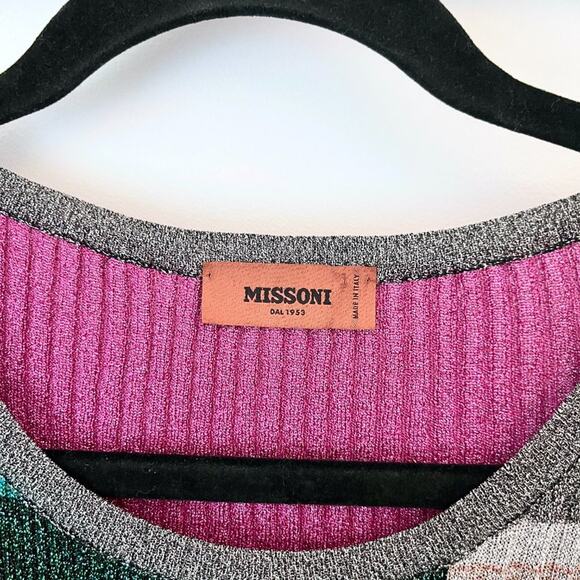 Missoni Metallic Striped Ribbed Knit Midi Dress Green Lettuce Hem Multicolor - Picture 8 of 12